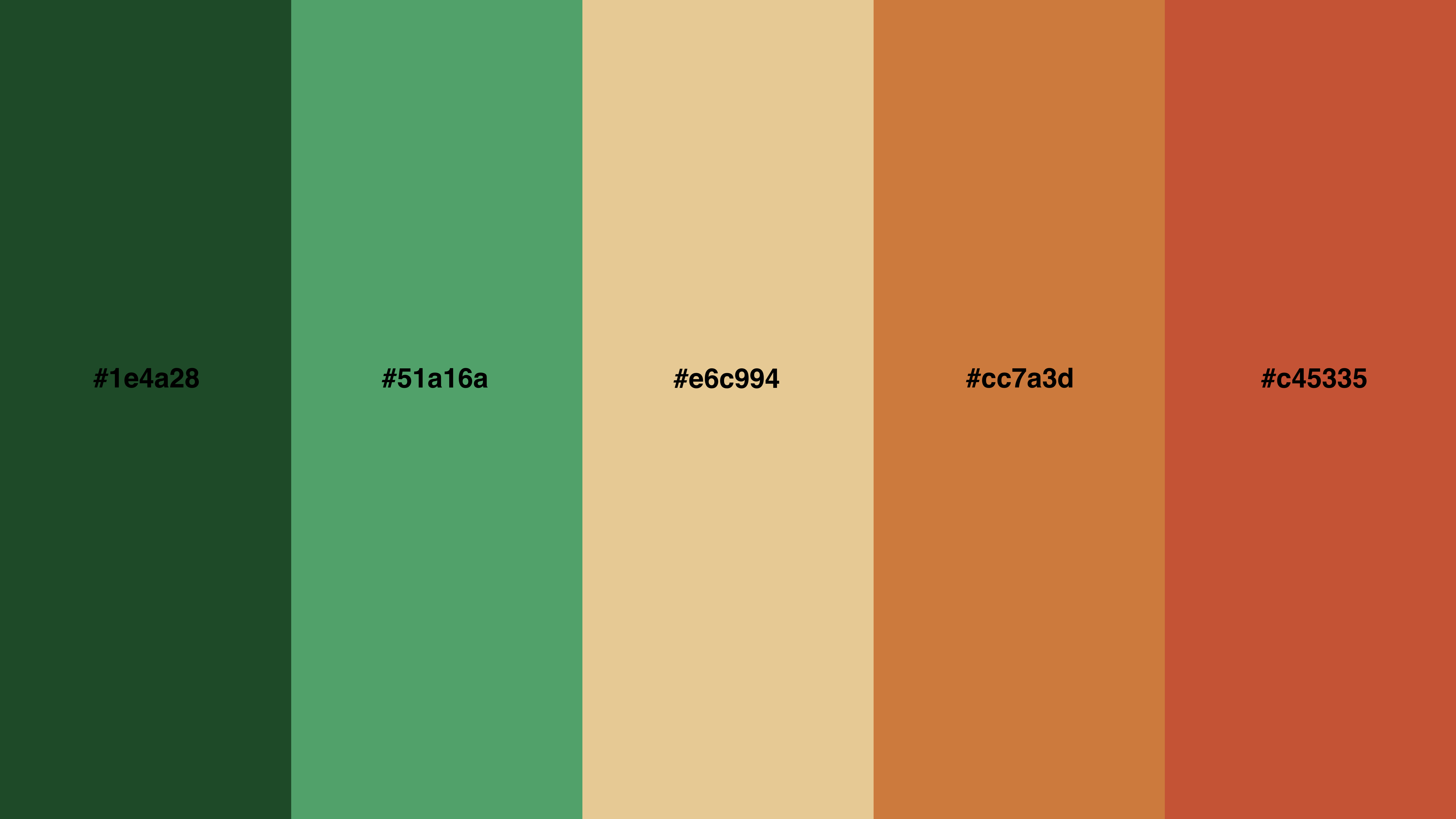 The five-colour Thin Walls palette, moving from greens through cream to brick oranges